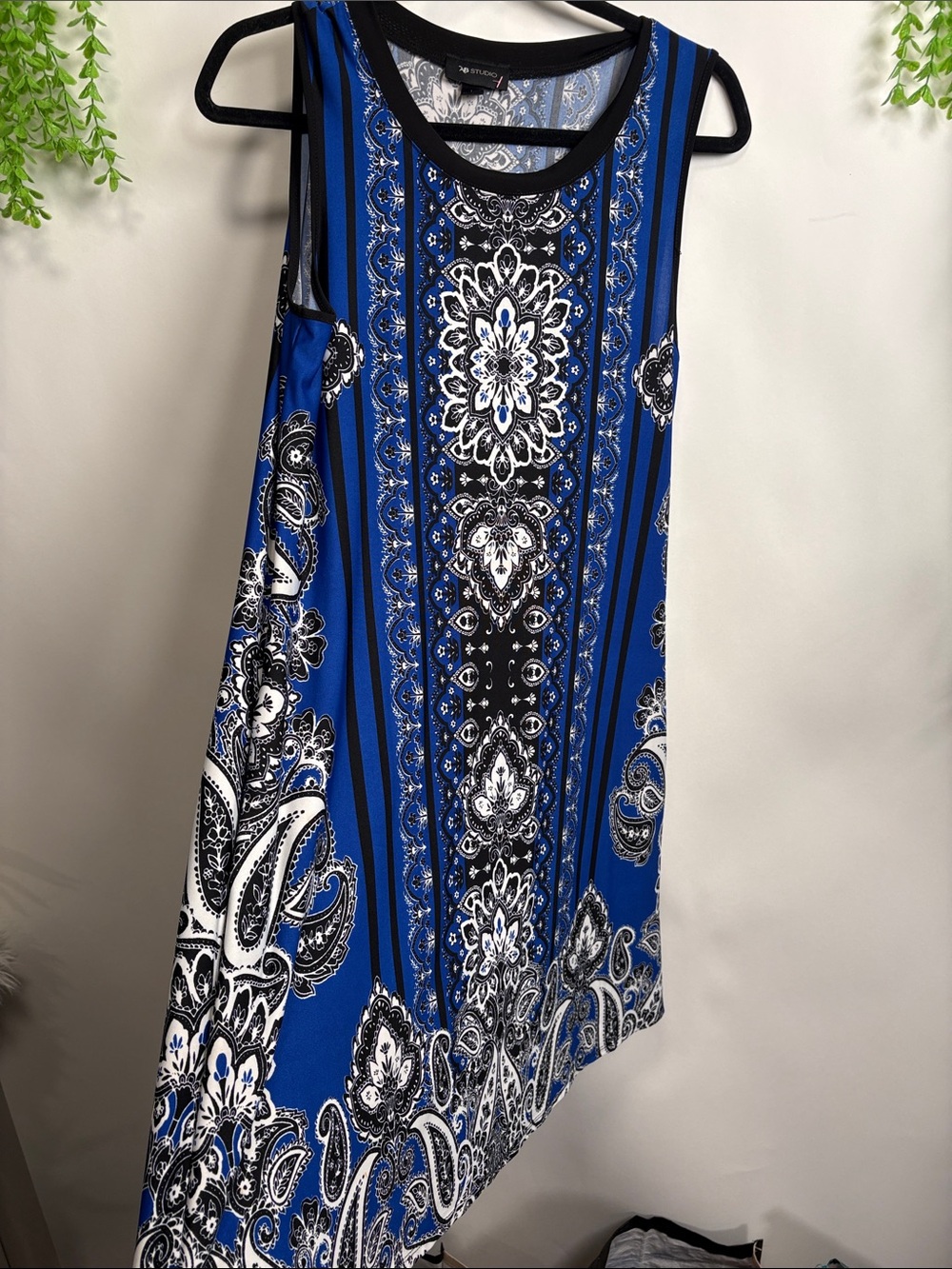 AB Studio Blue Black White Paisley Midi Dress